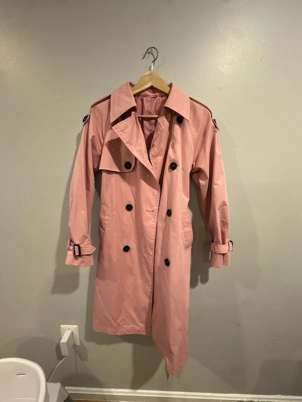 Double Breasted Trench Coat Size S Pink Polyester